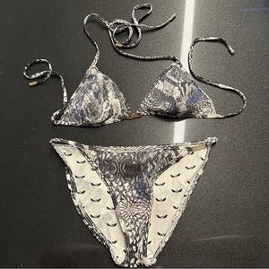 Armani Exchange AX gray silver sequin snake print bikini set, S